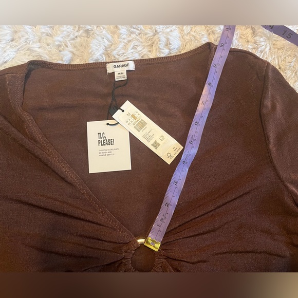 Garage brown stone  mesh long sleeve woman top M - Picture 10 of 16